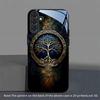 Blue Gold Life Tree Pattern Tempered Glass Phone Case Suitable for Samsung Galaxy S26 S25 S24 S22 S21 S20FE/Ultra/Plus Anti Drop