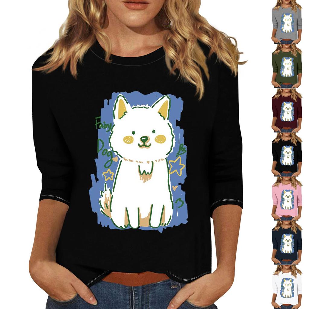 Pullover da donna con colletto stampato, manica a tre quarti, casual e alla moda