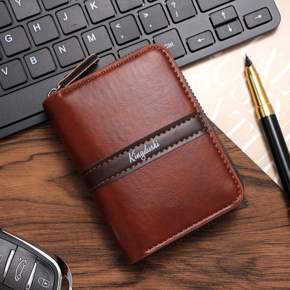 Men RFID Blocking Credit Card Holder Genuine Leather Wallet Zipper Card Case Accordion Card Organizer Coin Pocket Mini Wallet