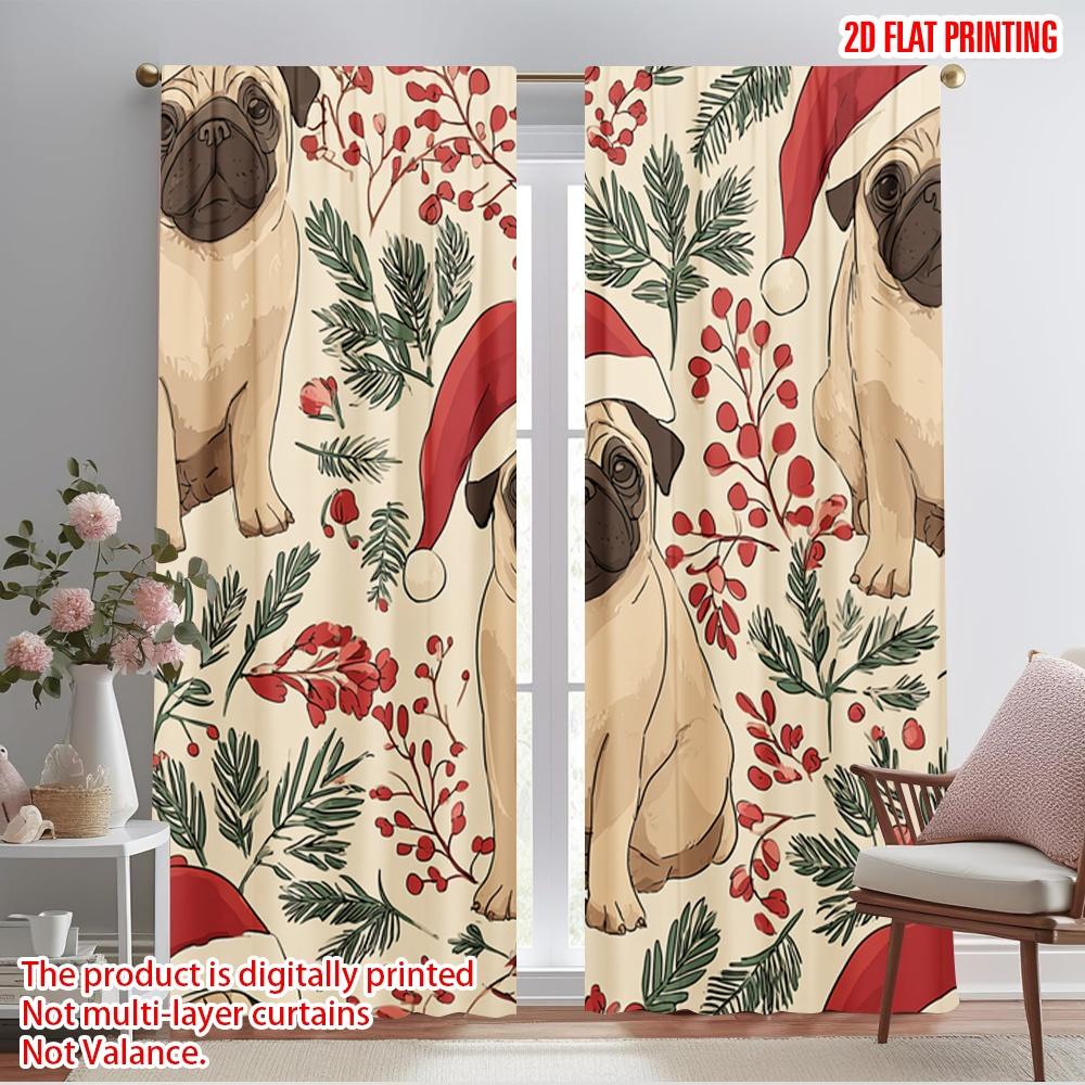 

2pcs,2D plane printing Window Curtain Pug Tree Polyester Fabric (without rod) All Seasons Perfect for Living Room & Kitchen 52.50×116.00 CM 2pcs