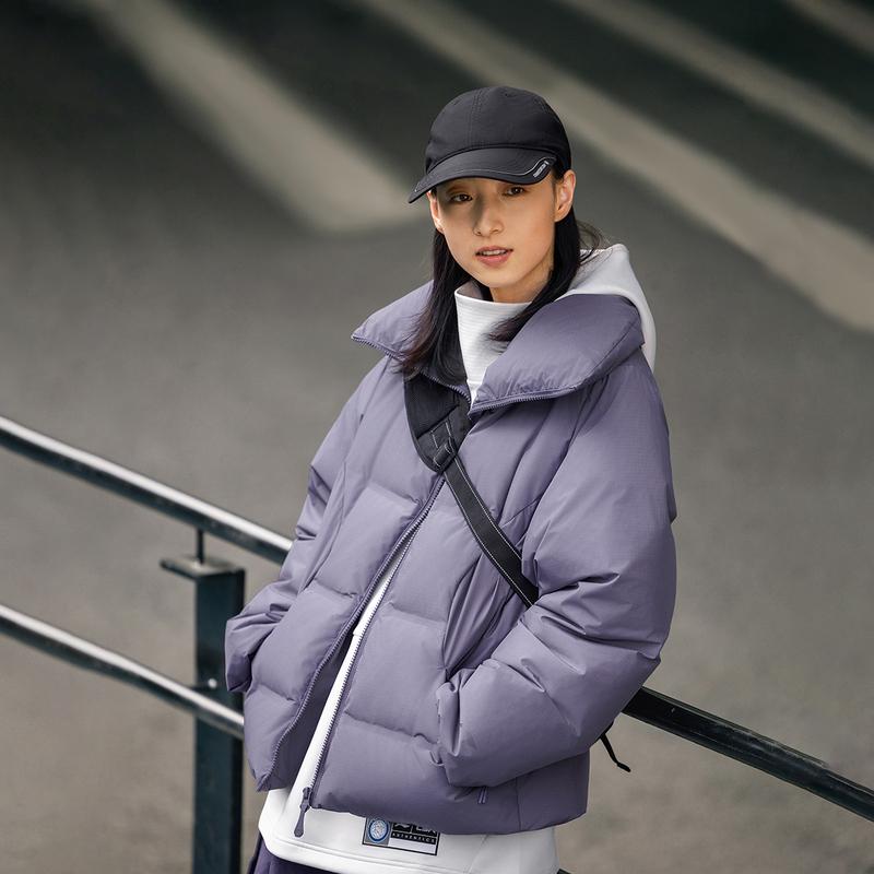 Li Ning Short Down Jacket Women's Crow Gray Purple AYMU472-2
