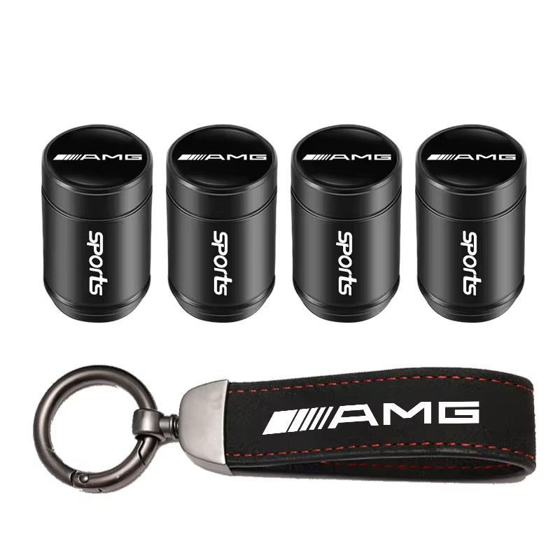 Auto Reifen Felgen Ventilkappen Abdeckung Zinklegierung Leder Auto Schlüsselanhänger Ring Schlüsselanhänger Für Mercedes Benz AMG W203 W206 W220 W205W211W212