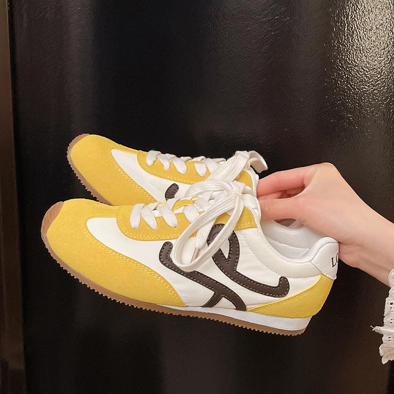 

Fashion Leather Women s Casual Trainers Chunky Heel Platform Luxury Sneakers Flat Heel Runway Sport Shoes Female Lace Up Daily 35 жёлтый