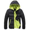 Autumn Winter Men Color Block Zipper Warm Cotton Coat Casual Hooded Down Jacket