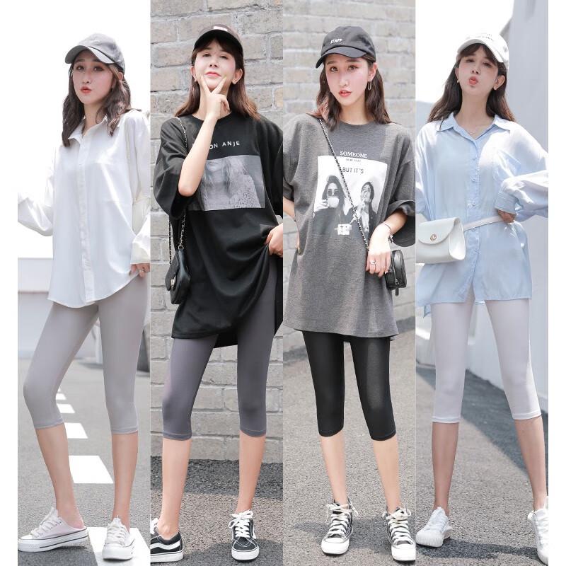 Langsha Women's Ice Silk Slim-Fit Capri Leggings