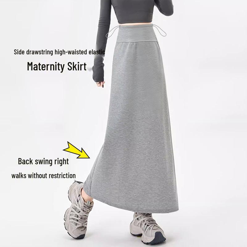 

2026 New Spring Maternity High Waist Pencil Skirt with Back Slit and Drawstring A-Line Fit M
