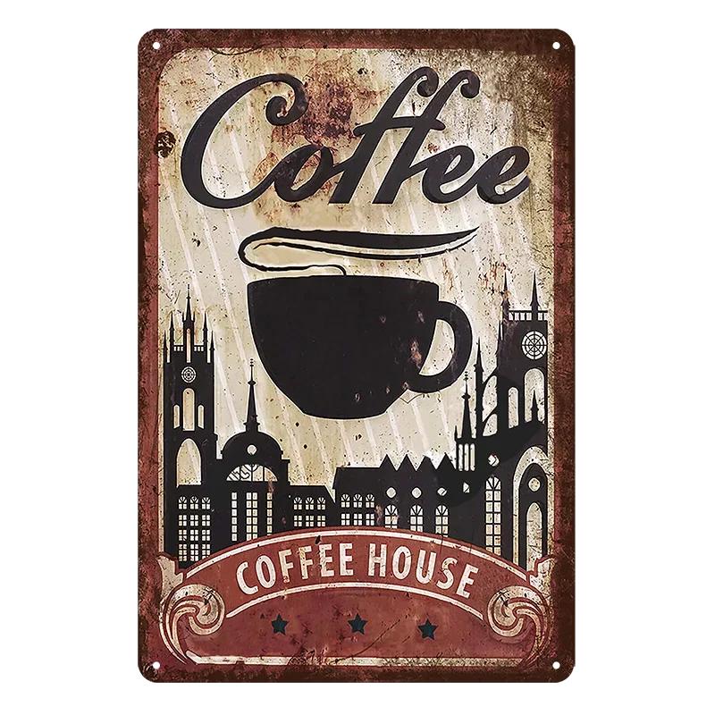 Vintage Coffee Bar Metal Tin Signs Decor Wall Art Sign Posters Wall Decoration Coffee Plaque Sign Cafe