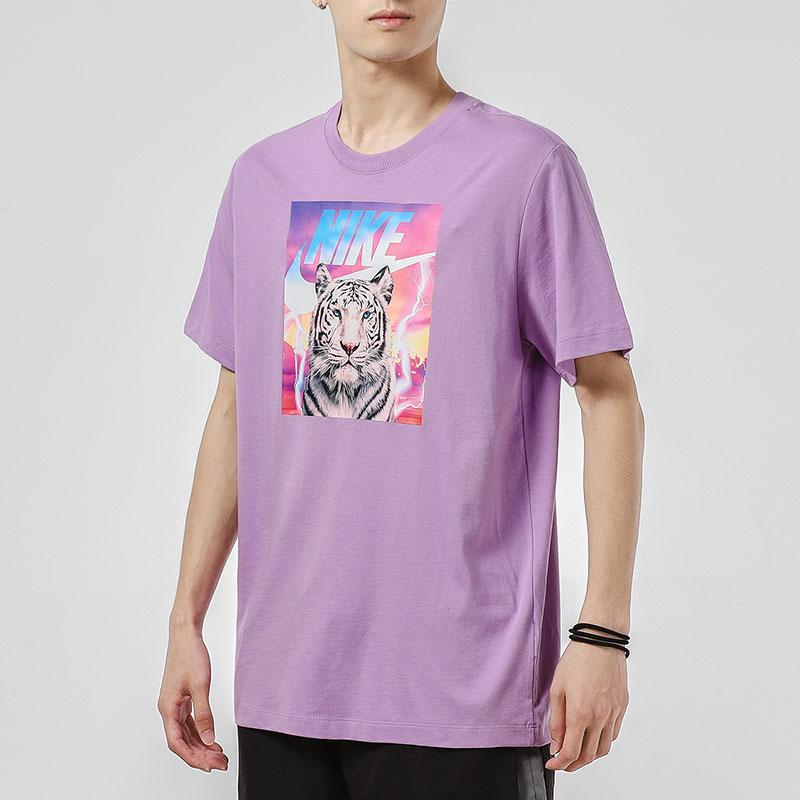 Nike Tiger Pattern Logo Sport Casual Short Sleeve T-Shirt Men Tops Purple DJ1406-589