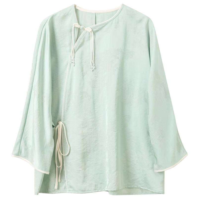 

Sancai Half Dream Floating Life New Chinese Style Lyocell Jacquard Nine-Quarter Sleeve Top L