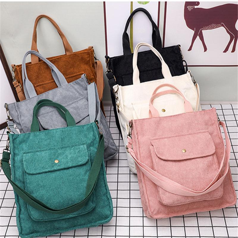 Retro Corduroy Women Handbags Large Capacity Messenger Totes Ladies Fashi Simple Designer Zipper Shoulder Wild Cloth Bag