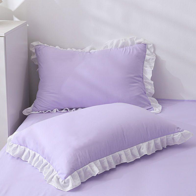 Juego de Fundas de Almohada de Color Sólido Estilo Coreano (2) - Estilo Princesa para Residencias Estudiantiles