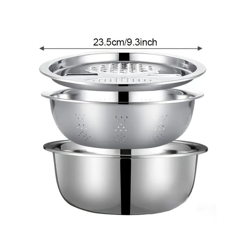 3-Piece Stainless Steel Multifunctional Strainers And Mixing Bowls For Washing And Slicing Fruits Vegetables Kitchen Accessories