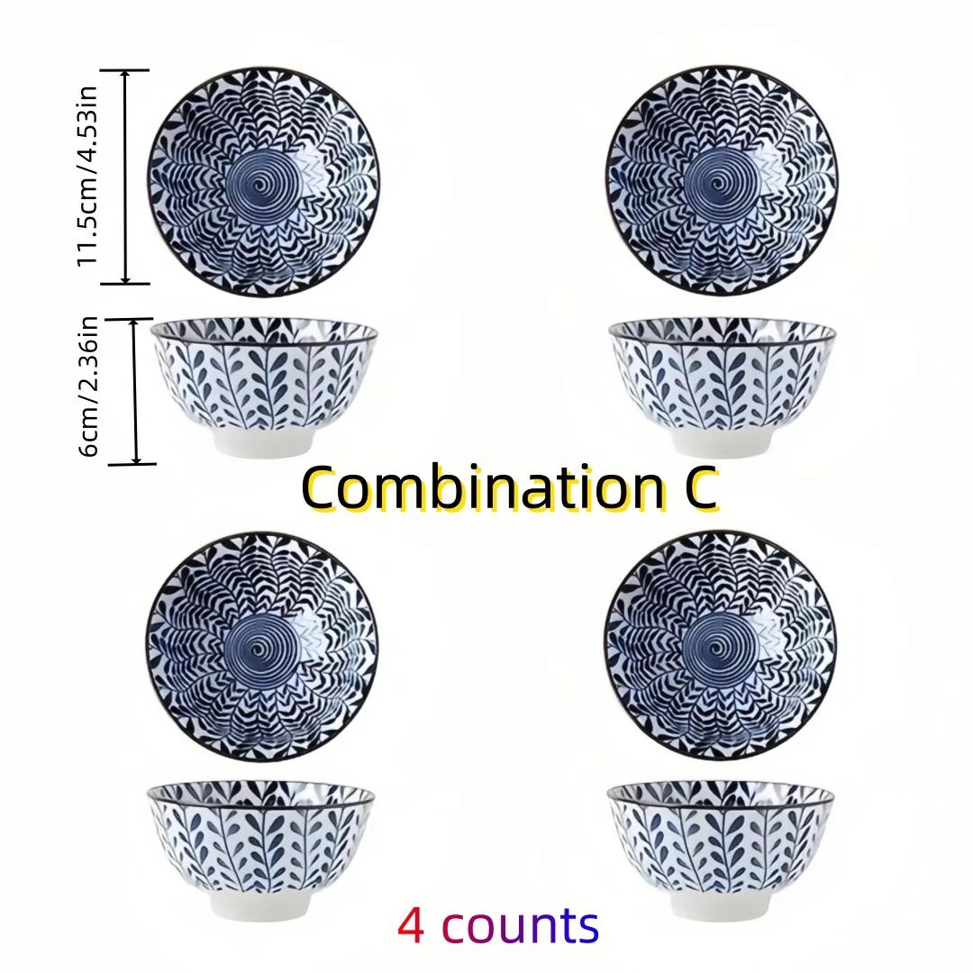 

Керамическая пиала ручной росписи в японском стиле, сине-белая, 4,5 дюйма, пиала для риса в стиле ретро для домашнего использования. 4.5 inch