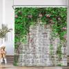 Green Vines Brick Wall Shower Curtain Pink Flowers European Garden Arch Door Bathroom Decorations Vintage Bath Curtain with Hook