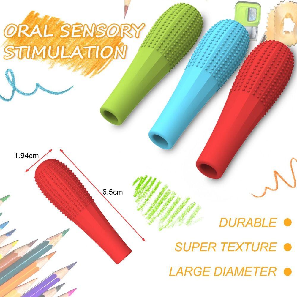 3 Stück Anti-Nägelkauen Sensorische Kaubare Bleistiftaufsätze Silikon Bleistiftgriffe für ADHS Angst Autismus