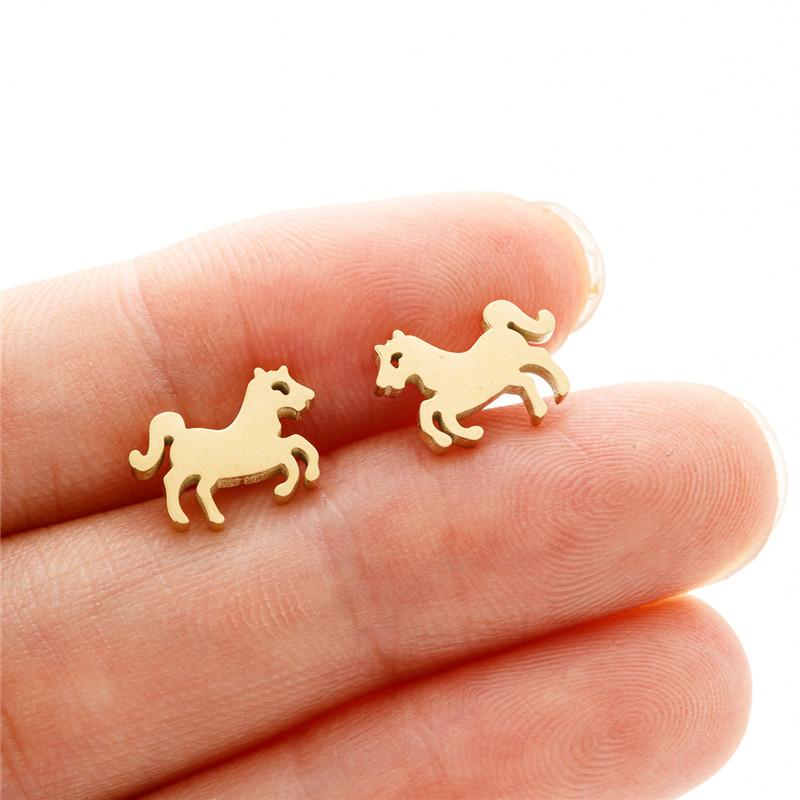 Stainless Steel Mini Stud Earrings Women Hedgehog Horse Rabbit Kitty Earings for Girls Vintage Tree of Life Ear Studs