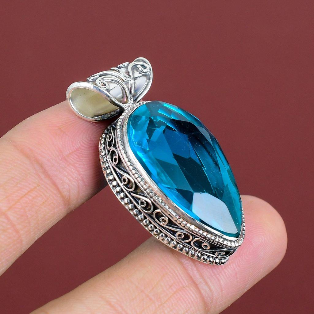 Faceted Indicolite Pendant 925 Sterling Silver Pendant Wonderful Vintage Pendant Original Gemstone Jewelry Gifts For Women Handmade Pendant
