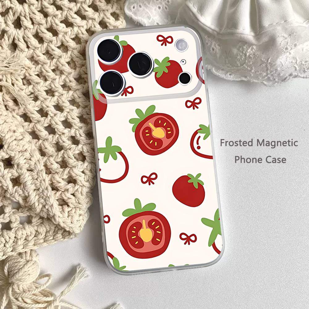 Ins Korean Tomatoes For iPhone 11,12,13,14,15,17,16,Pro,Plus,E,Max,Air,Mini Clear Magnetic Frosted Cover