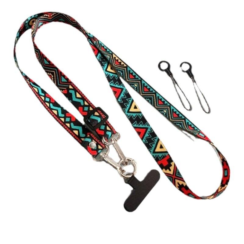 1Pc Mobile Phone Lanyard Retro Extended Guochao Totem Strap Strap Strap Adjustment Sling Lanyard Pattern Mobile Phone Chain Sling
