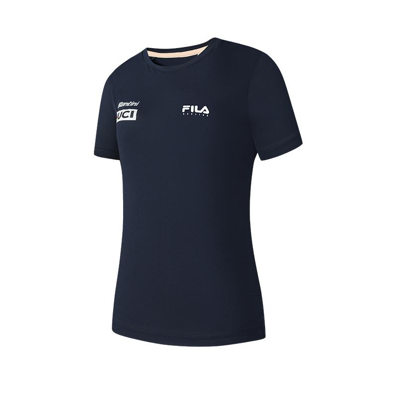 FILA Cycling Sports Leisure Fashion Comfortable Minimalist Trendy Short Sleeve Regular T-Shirt Women Tops Gem-Deep-Blue A11W528110F-DB