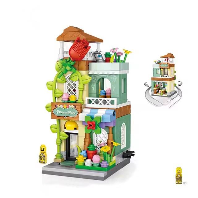 Creative Folded StreetView Grocery Store Post Station Building Bricks DIY Mini Chinese Style Puzzle Girls Gifts Children Toy