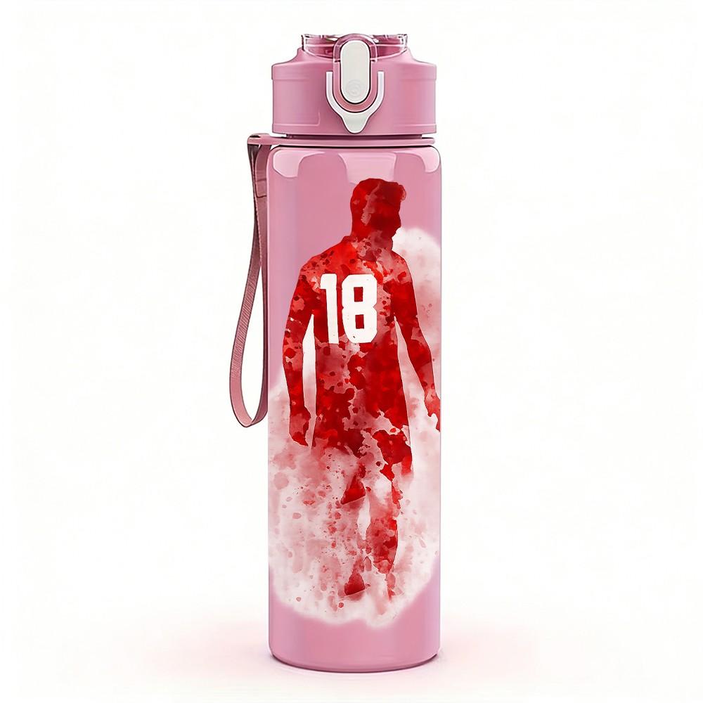 1PC Red Jersey Sport Player Portrait 750ml Color Plastic Sports Water Bottle Leakproof Flip Straw Lid Suitable for Sports Office Home Use