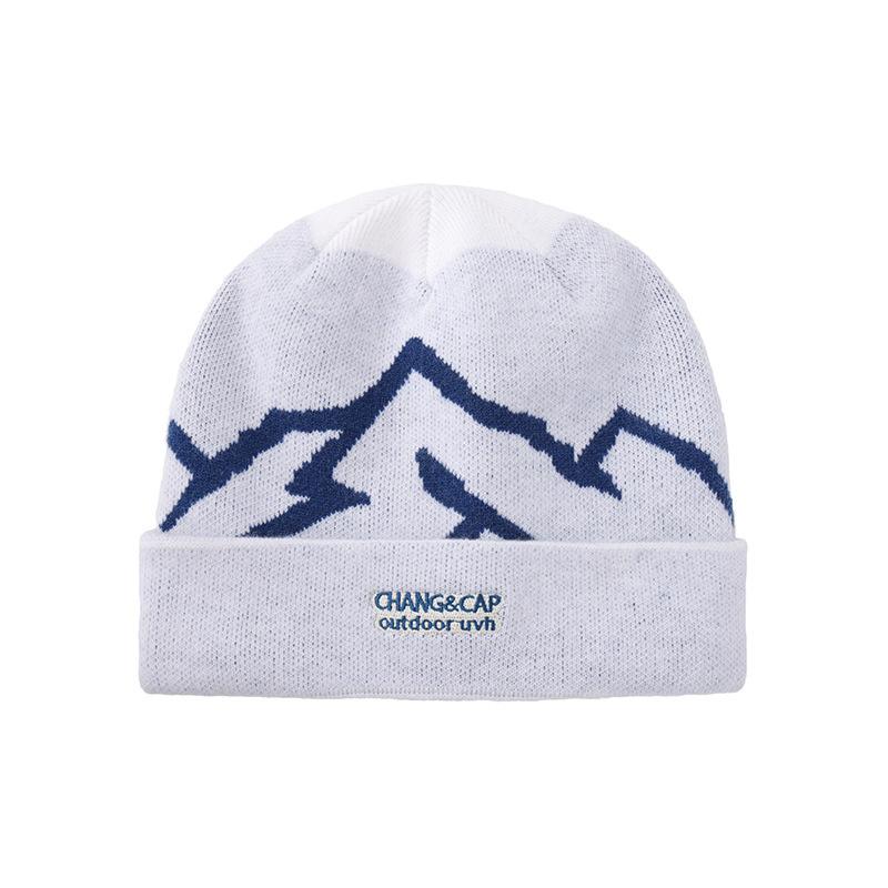 Outdoor mountaineering knitted hat showing the face small autumn and winter travel hat letter jacquard warm ear protector wool hat