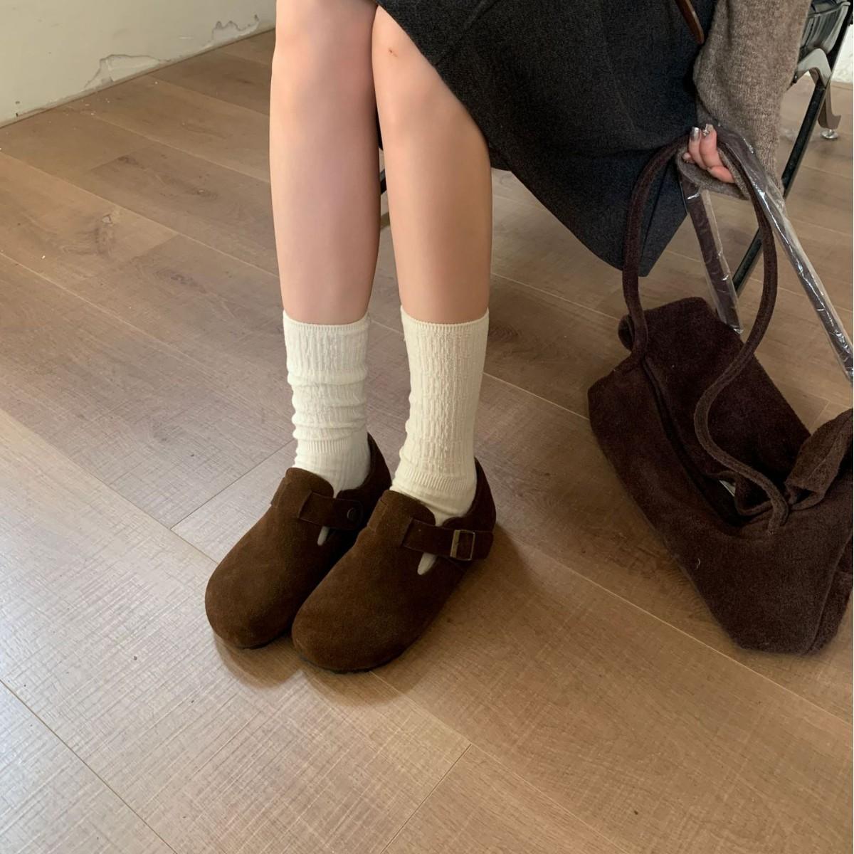 

2025 new Korean version round head belt buckle thick-soled velvet women s Boken outer wear commuter women s single shoes 39 хакі