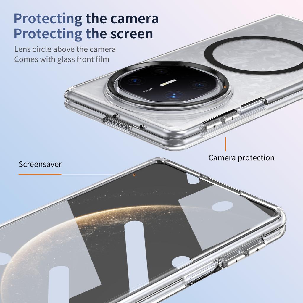 HD Transparent Magnetic Case For Huawei Mate X3 X5 X6 XT Foldable Crystal Clear Cover With Clear Tempered Glass Screen Protector