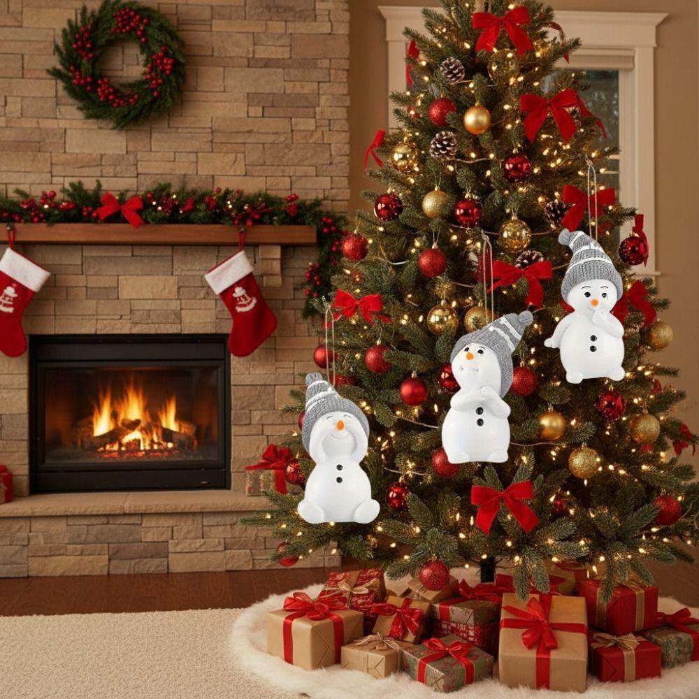 6Pcs Cute Christmas Snowman Pendant Wooden Cartoon Snowman Christmas Tree Pendant Exquisite Hanging Snowman Decoration Pendants