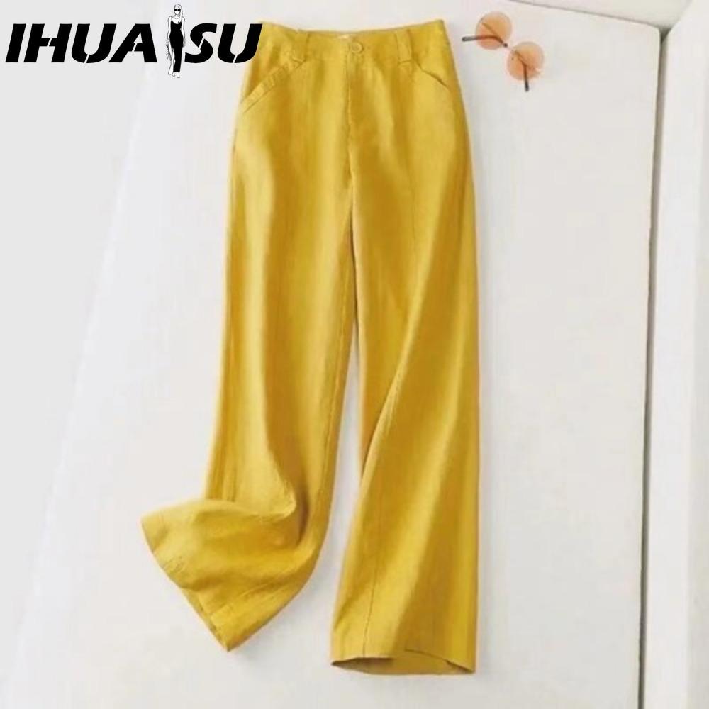 

IHUASU Women s Fashion Casual Solid Color Print Pants & Capris M жёлтый