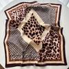 Women Leopard Print Square Scarf Silk Feeling Neckerchief Bandana Lady Shawl Scarves Wrap Head Kerchief Hair Band Ties