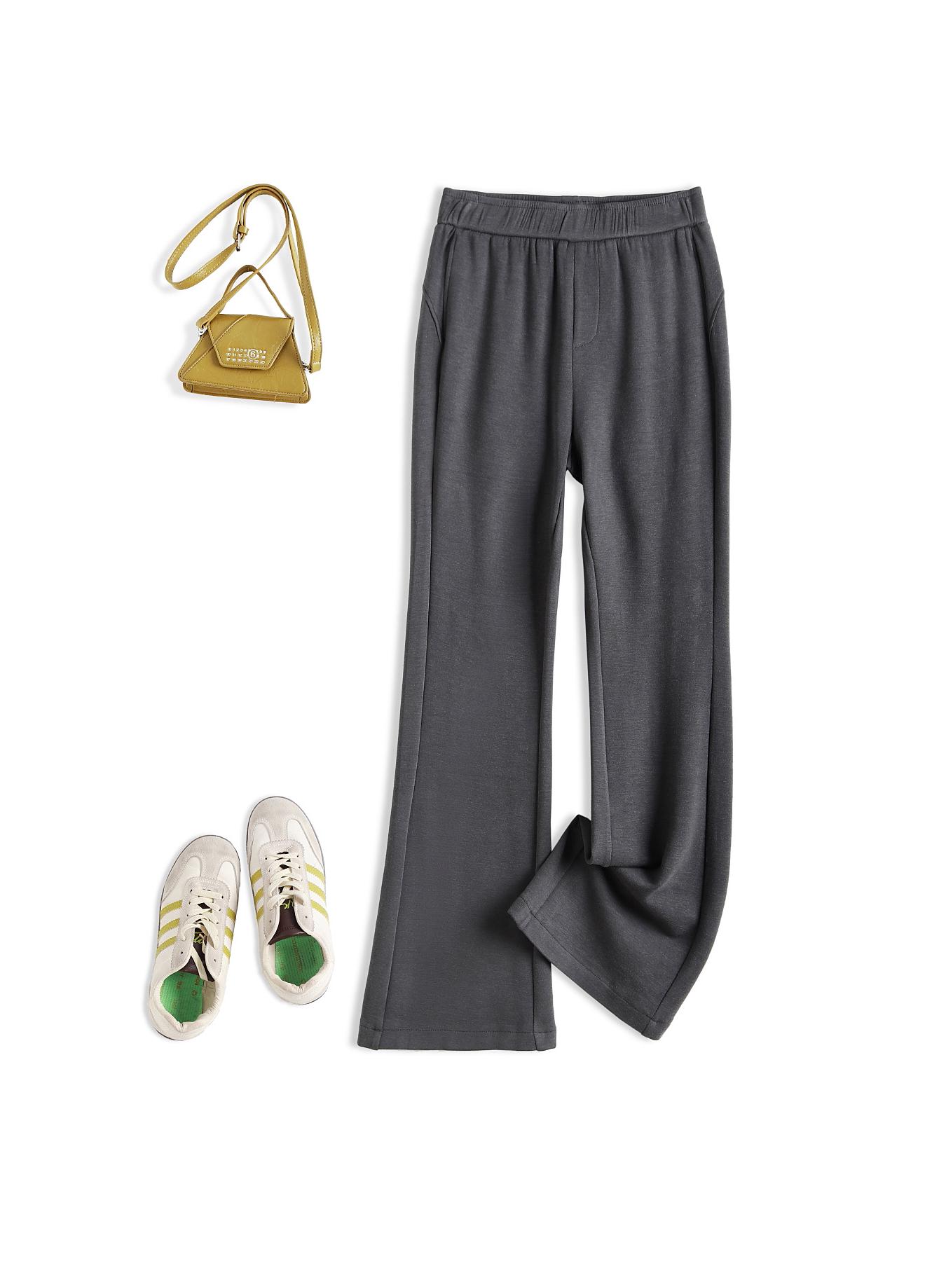 

Осенние женские облегающие расклешенные кашемировые брюки: Универсальный, Высококлассный Драпировочный Стиль XL (60-65 kg) серый