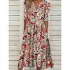 Women's Short Sleeve V-neck Loose Printed Elegant Midi Dress