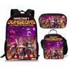 Minecraft Cartoon Print Backpack Set 3-Piece Student School Bag Water-Resistant Large Capacity Unisex