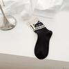Fashionable Middle Calf Socks with Cartoon Cats Print in Soft Cotton Color Block Student Crew Socks Hosiery for Women