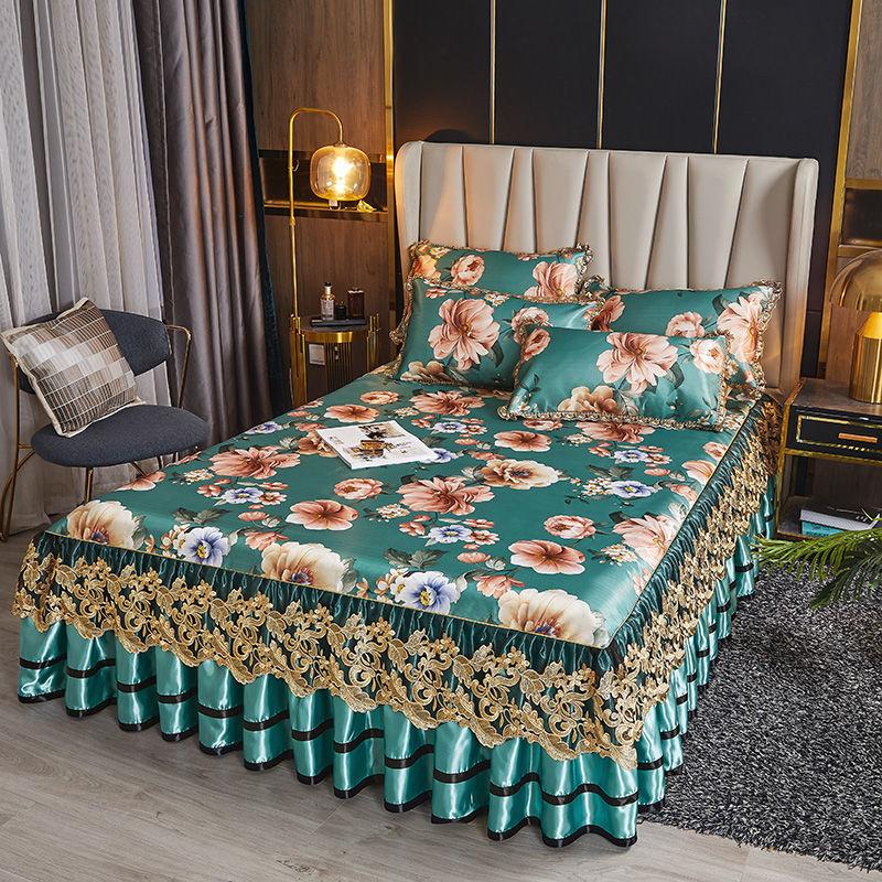 Luxuriöse waschbare, eisweiche Bettwäsche, Spitzen-Bettrock, Stickerei, malerische Tagesdecken, Queen-Size-Bett, zusammenklappbare Kühlmatte