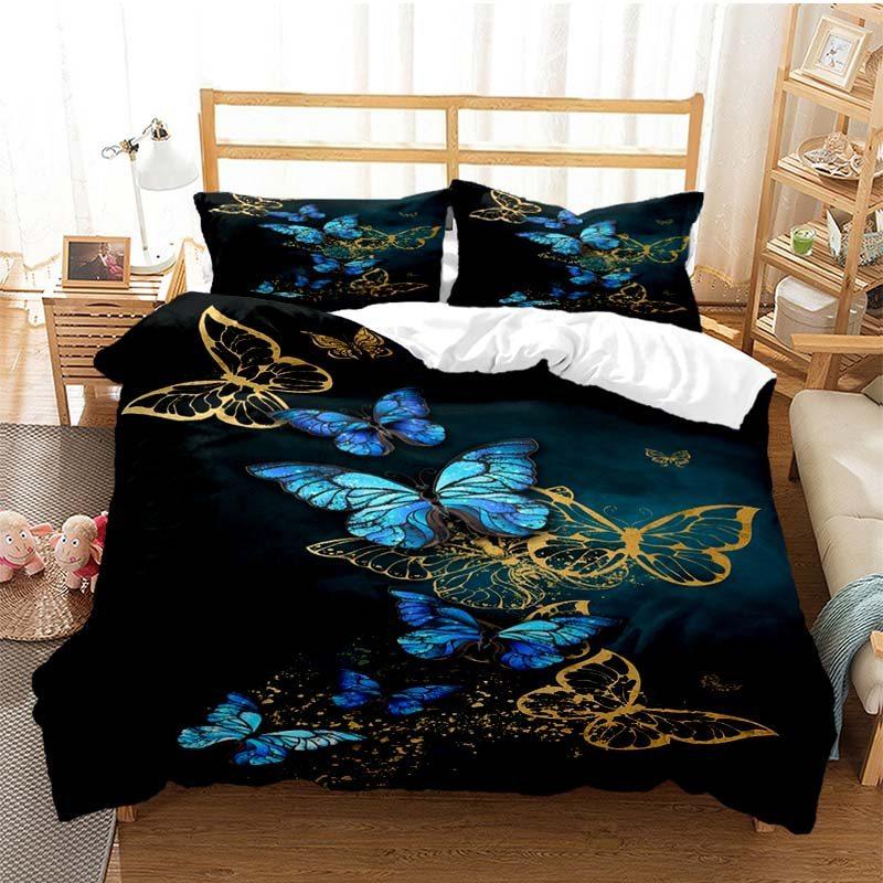 Three-Piece Digital Printing Kit 3D Purple Lavender Butterfly Bedding