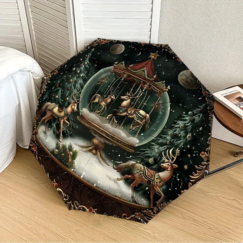 1pc Wonderland Snowglobe Automatic Folding Umbrella, Heavy-Duty 8-Rib Construction, Perfect for Everyday yy251114132