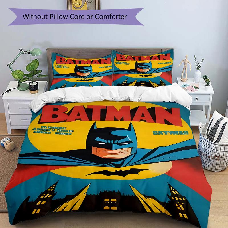 3pcs Cartoon Gotham Bedding Set, Duvet Cover and Pillowcases Machine Washable Seasons all suitable, Design for Bedroom (No Filling)303