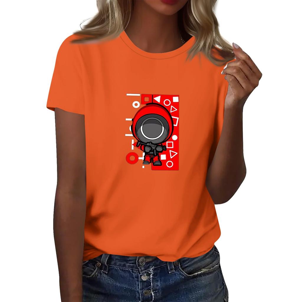 Damen Rundhals Bedrucktes Kurzarm T-Shirt Top