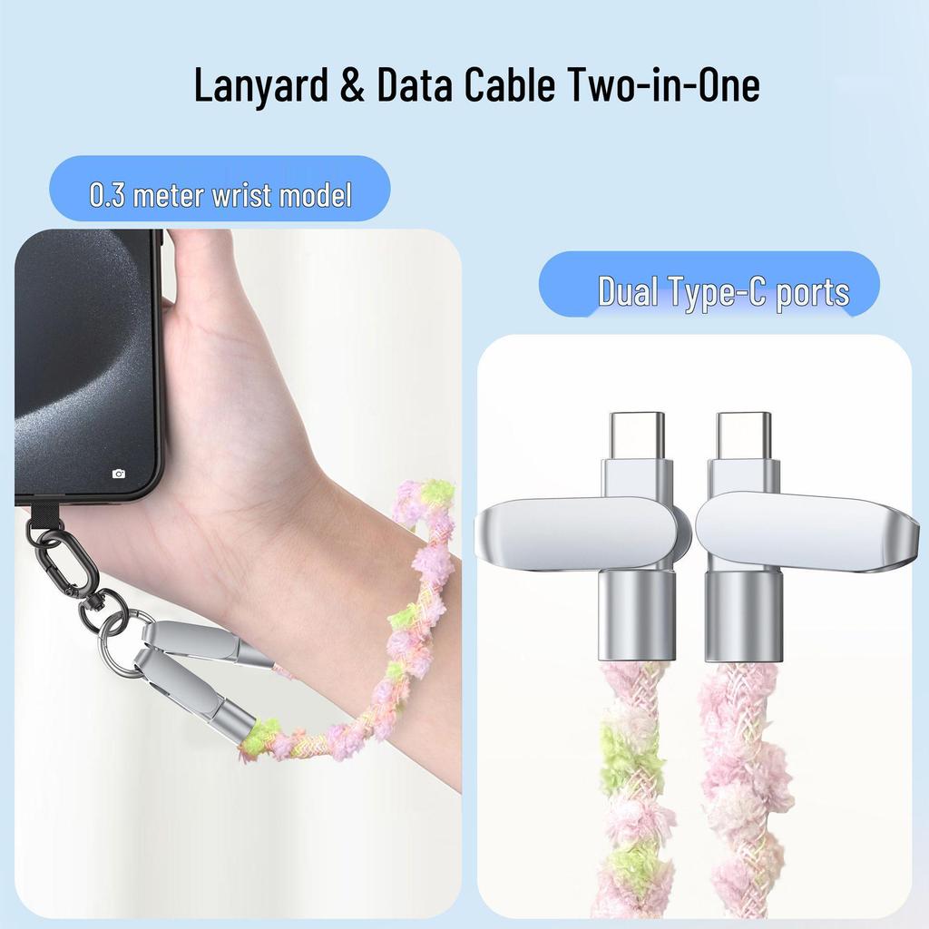 60W PD Fast-Charging Crossbody/Wrist Lanyard Cable - Anti-Drop, Great for Photos