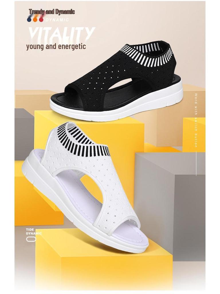 2024 Summer Flyknit Mesh Breathable Women's Plus Size Sandals: Versatile, Comfortable European and American Style