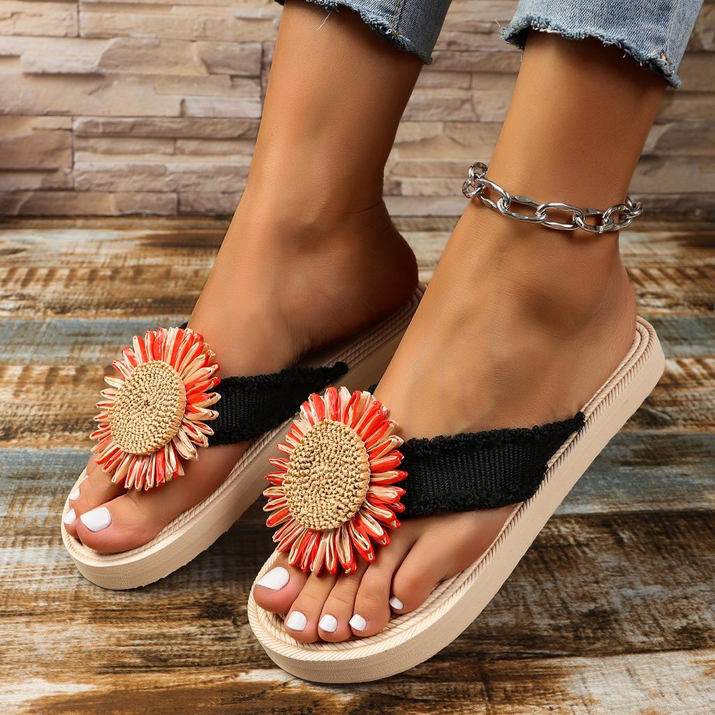 Damenmodetrend: Mehrfarbige, rutschfeste und verschleißfeste, flache Flip-Flops mit weicher Unterseite