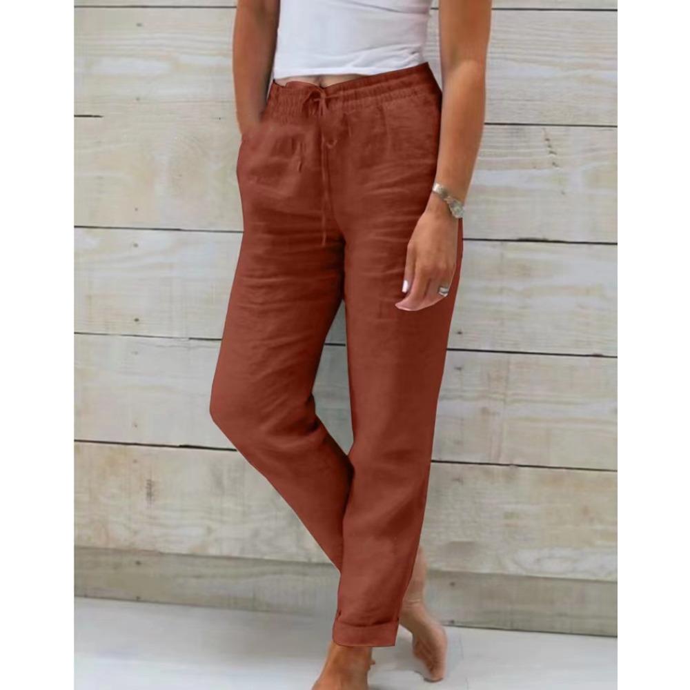 

Women s High-Waist Linen-Cotton Casual Pants - Eco-Friendly, Comfortable 5XL коричневый