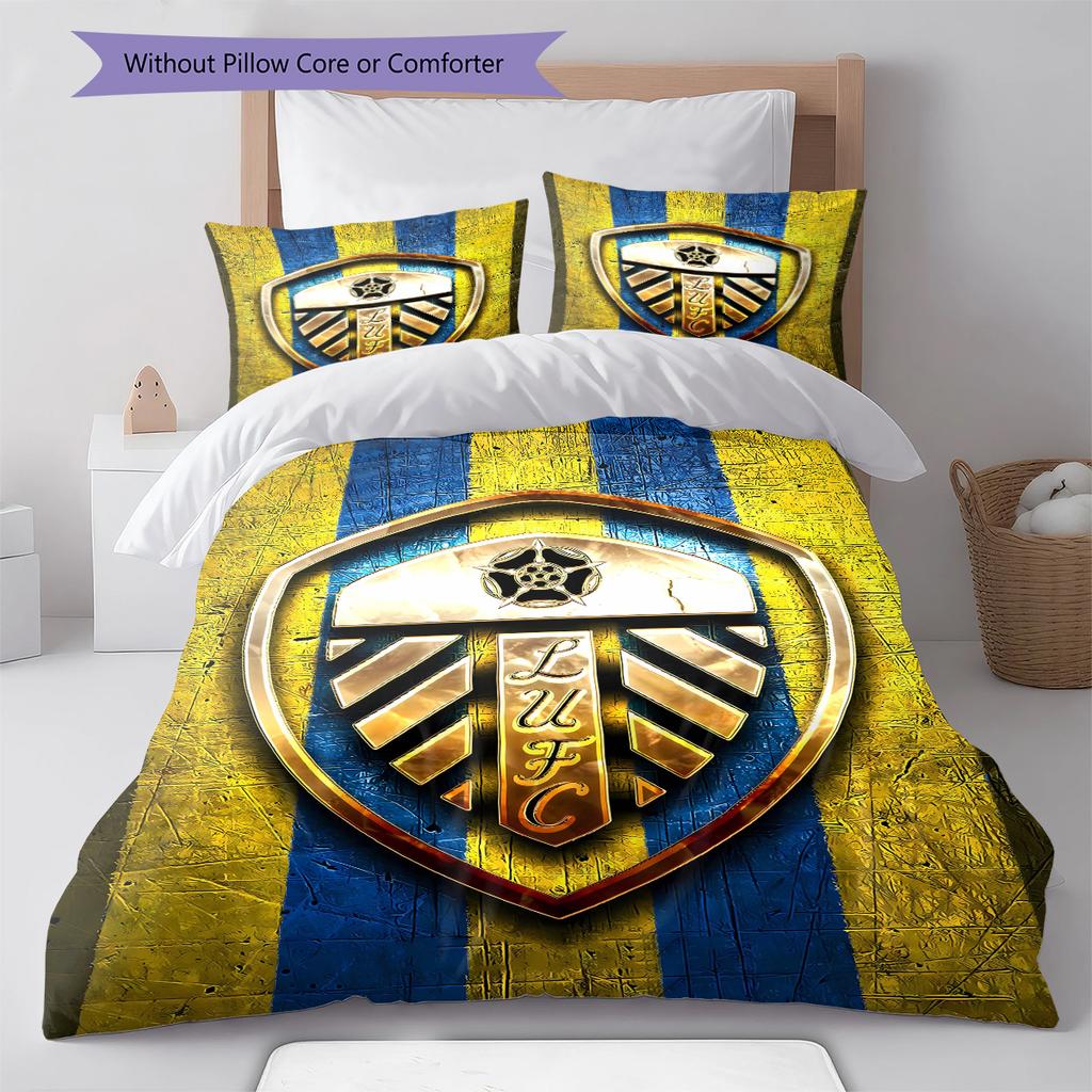 Leeds United Football Club Pattern Bedding,Quilt Set Quilt Cover Pillowcase Home Birthday Gift (1 * duvet cover + 2 * pillowcase, without core)