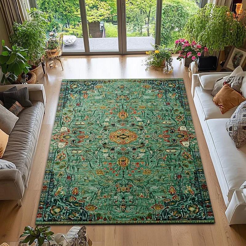 Vintage Persian Green Carpet for Living Room Bedroom Lounge Sofa Mat Large Area Decoration Home Rugs Retro Luxury Design