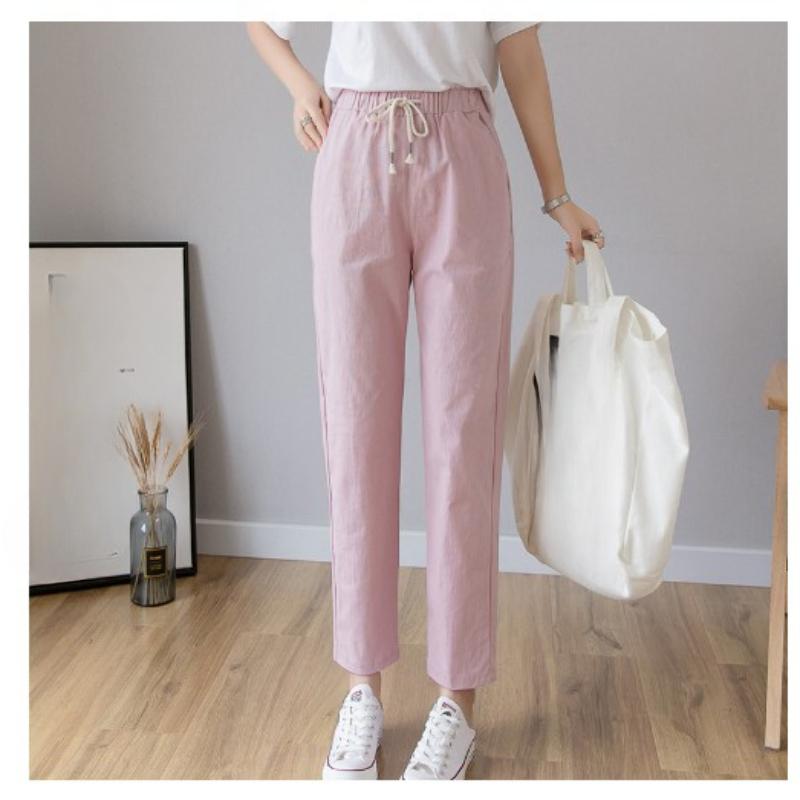 Dámské bavlněné lněné zkrácené kalhoty Jarní a letní tenké rovné volné ležérní kalhoty Dámské prané kalhoty Harlan Feet kalhoty