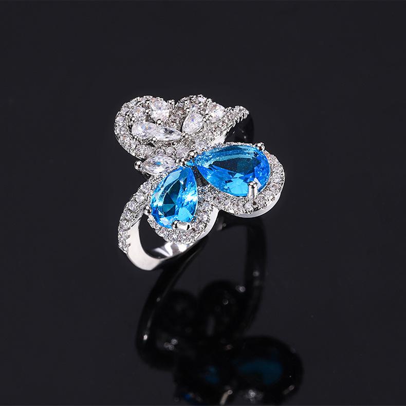 Caibao Deep Sea Sapphire Butterfly Ring for Women Ins Open Mouth Temperament Versatile Niche High End Index Finger Ring
