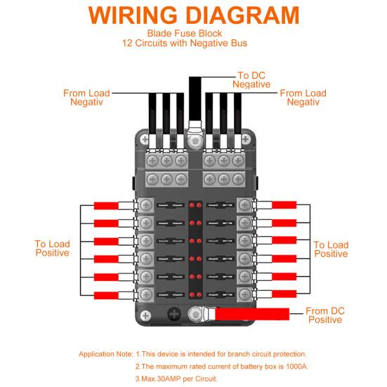 12-Way Fuse Box 12 Circuits Negative Bus Fuse Block Holder With LED Indicator